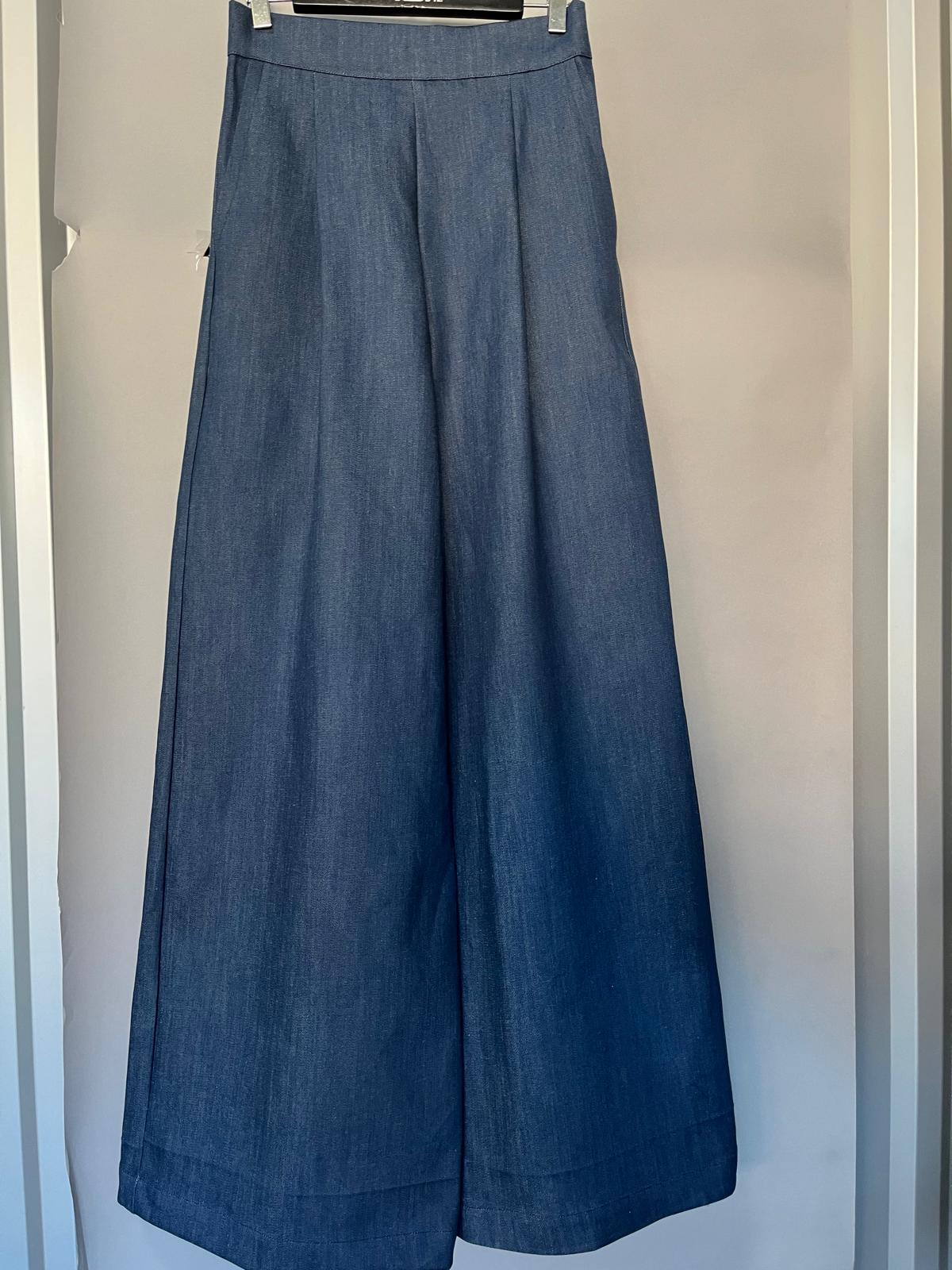 Compleu de denim wide leg cu vesta in V