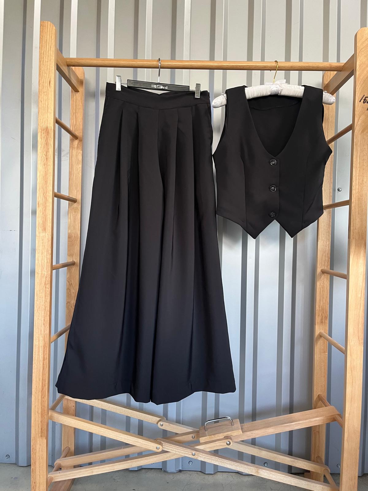 Compleu wide leg cu vesta