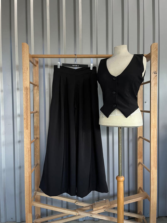 Compleu wide leg cu vesta