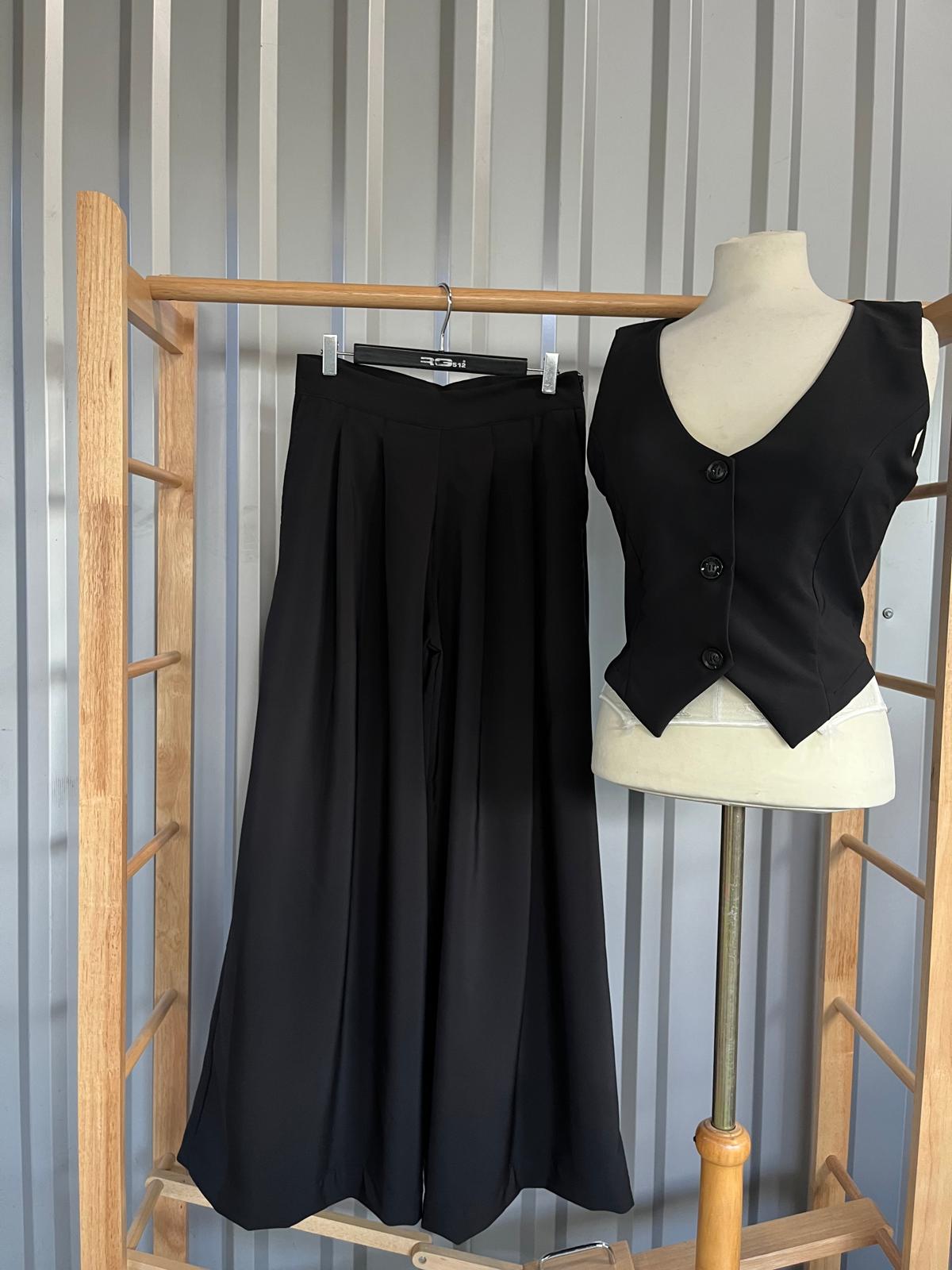 Compleu wide leg cu vesta
