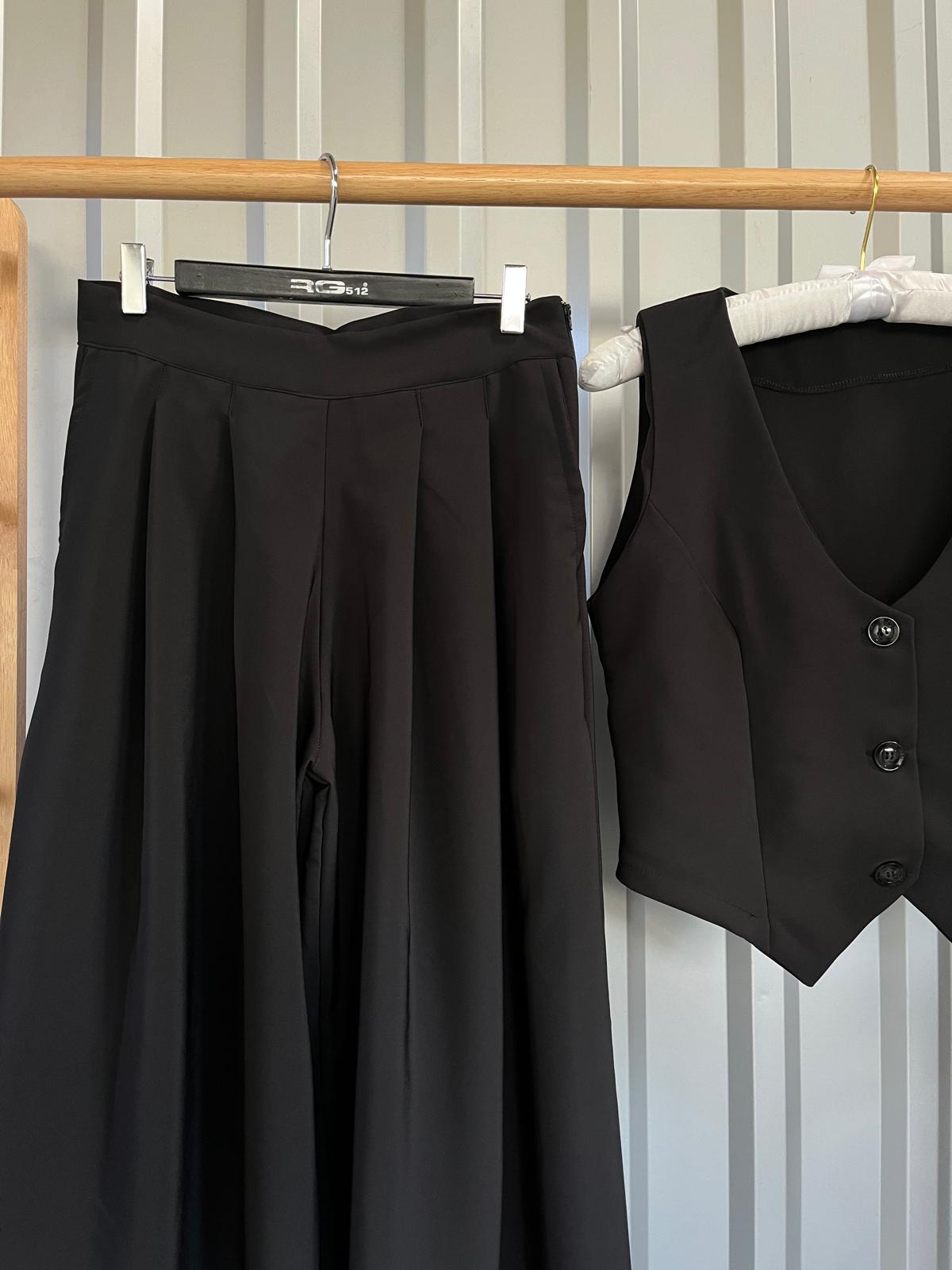 Compleu wide leg cu vesta