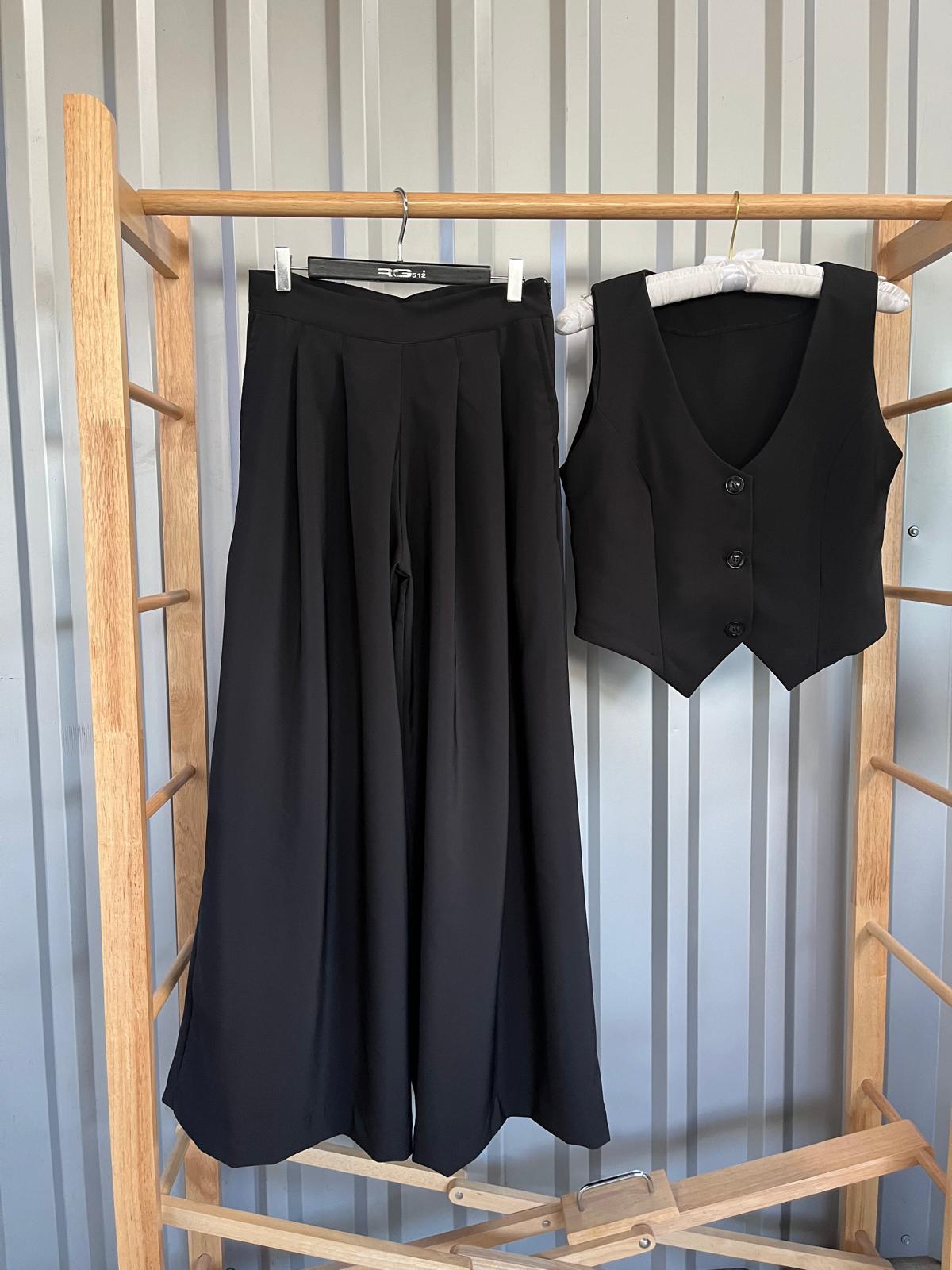 Compleu wide leg cu vesta